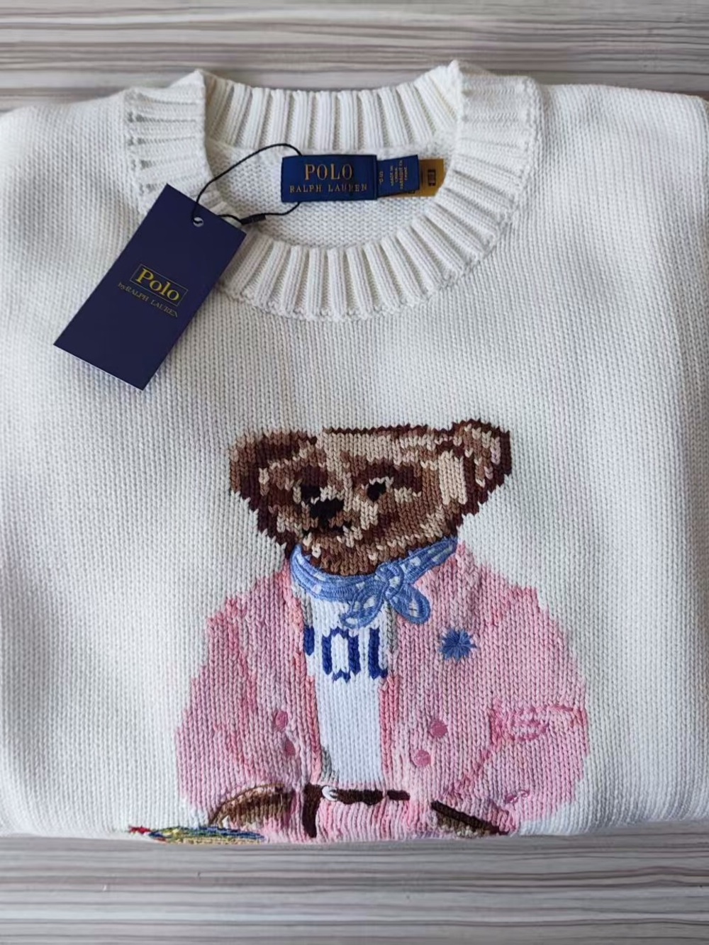 Polo by Ralph Lauren Women’s Cream Teddy Bear Knit Sweater with Pink Jacket - Picture 2 of 6